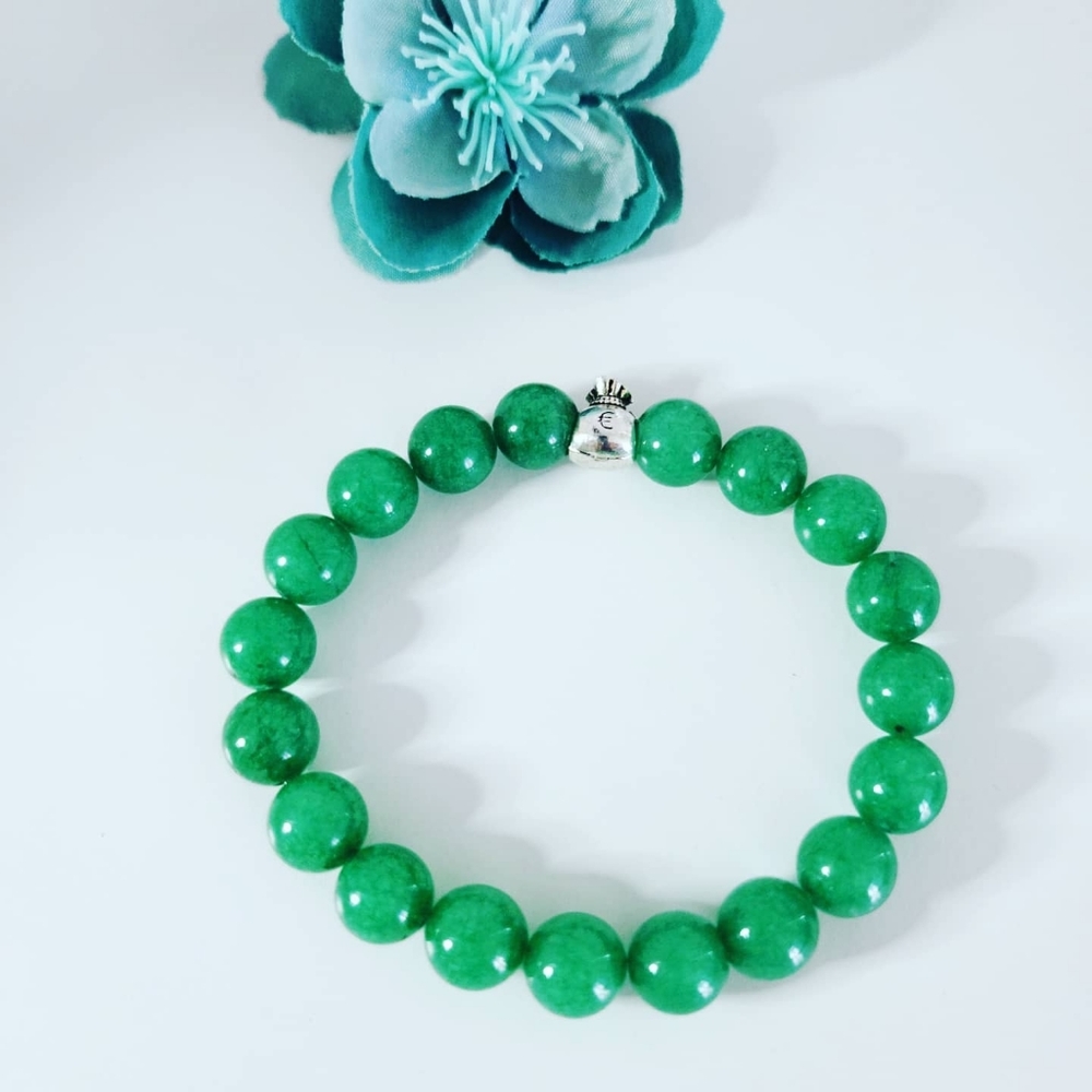 Green Chalcedony bracelet with Money Bag charm💰